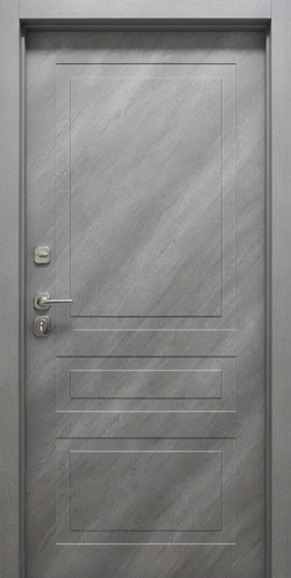Стальная дверь с отделкой панелями МДФ «текстура камня» Стальная дверь с отделкой панелями МДФ «текстура камня»