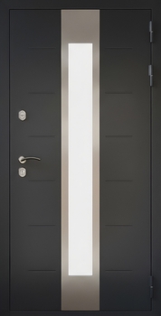 Стальная черная дверь с терморазрывом, длинным стеклом и выдавленным рисунком